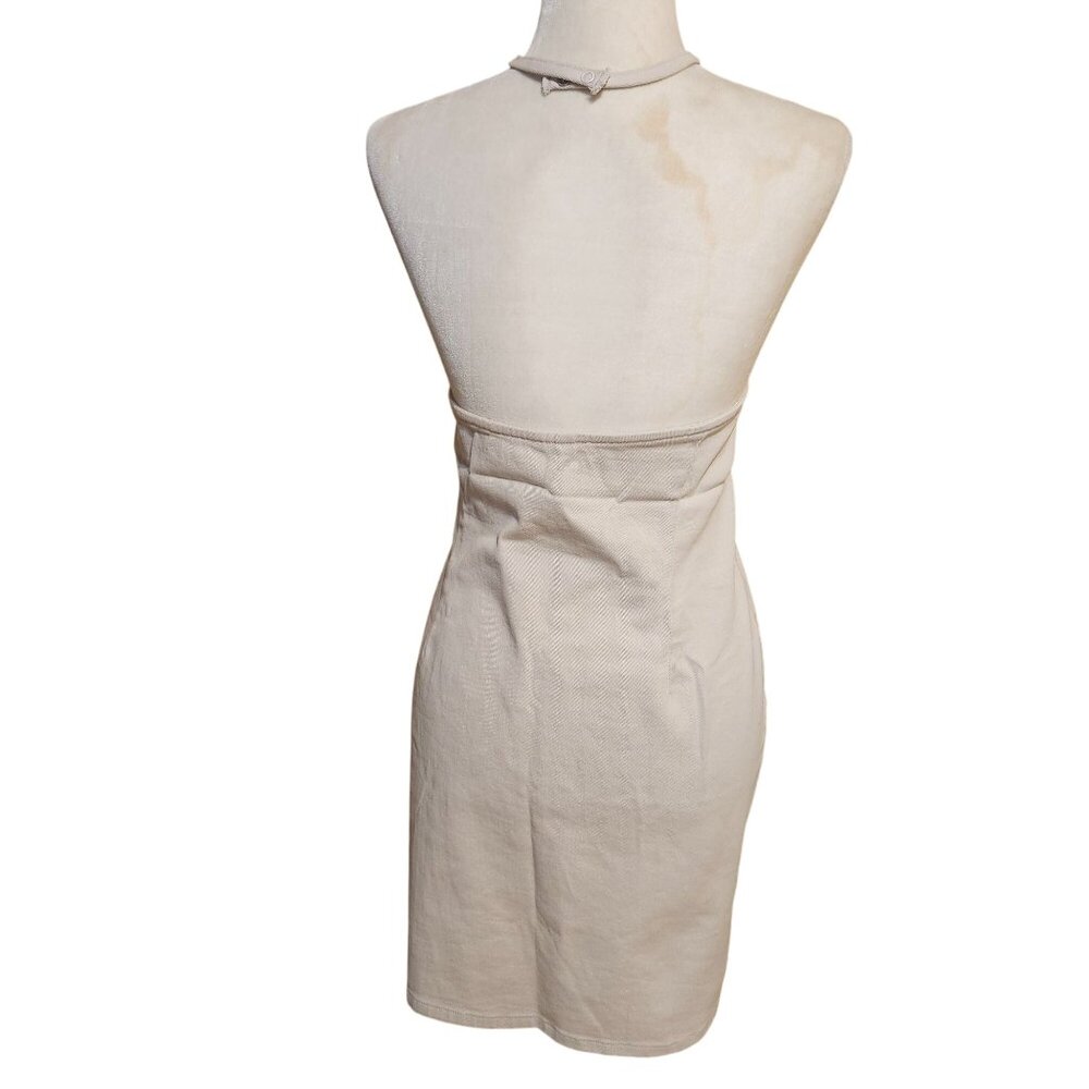 H&M Divided Women’s XL Beige Denim Halter Mini Dress Side Zip Y2K Style NWT - Picture 5 of 11
